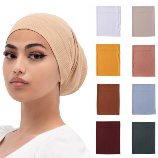 Ribbed Knitted Muslim Hijab Undercap Islam Uuderscarf Stretcy Women's Head  Hood Solid Bonnet HIjabs Malaysia Turbante